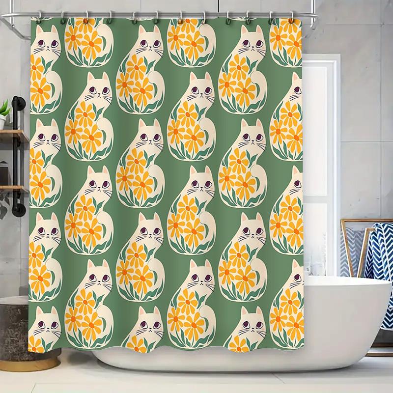 Unique Cat Pattern Shower Curtain Cute Kitten Animal Bathroom Decor Waterproof Liner Vintage Home Decor Artistic Washroom Fabric
