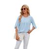 Sommer Damen T-Shirt Einfarbig Rundhals Falten Lose Chiffon Shirt