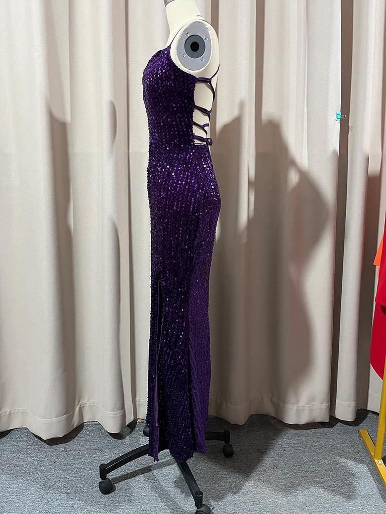 European & American Women's Sequin Slit High Waist Bridesmaid Evening Dress