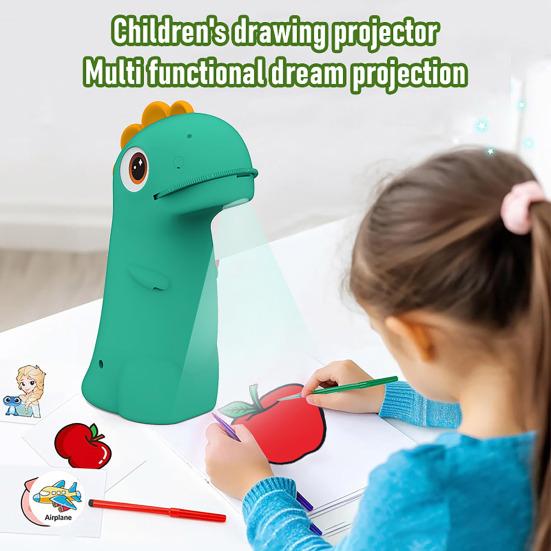 Kids Dinosaur Drawing Projector Rechargeable Cartoon Dino Shape Easy Drawing Tracing Art Projector Educational Toy Toddler Boys Girls Gift