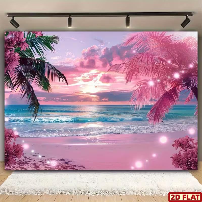 

2D Dreamy Pink Sunset Beach Backdrop with Palm Trees & Sparkles 47.2x31.5inch/120*80cm