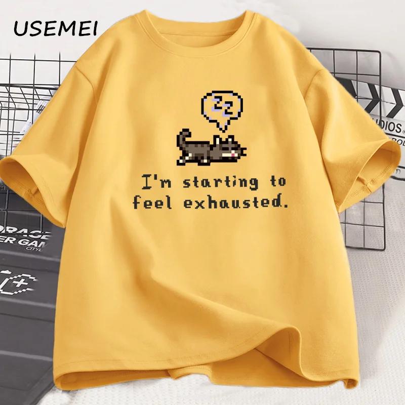 Unisexs Printed Tshirt 100 Looselyfitting Comfortable Sleepy Cat Highquality Shortsleeved Tshirt