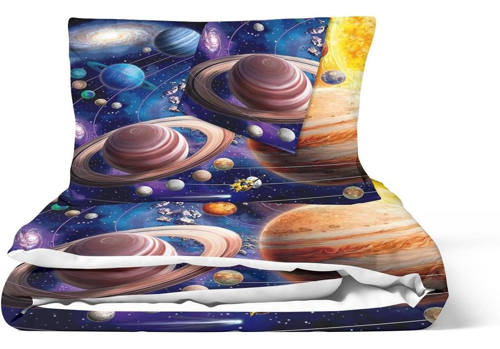 Copripiumino per Bambini Ragazzi Pianeti Stelle Spazio Set Biancheria da Letto per Bambini Serie Galassia Copripiumino Chiaro Serie Universo Stella