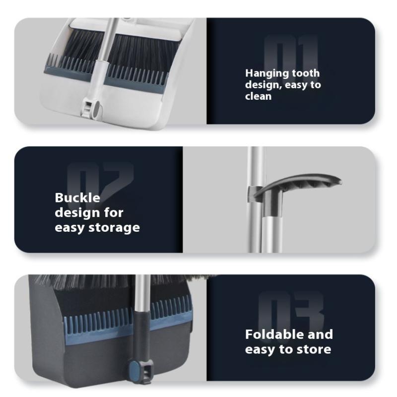 2-In-1 Rotatable Foldable Broom And Dustpan Cleaning Set With Thick Bristles For Household Pet Hair Removal Sweeping Set