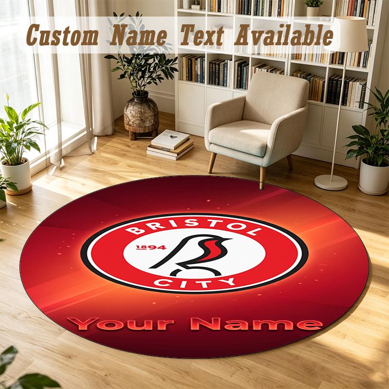 Round Rug Custom NameBristol City Pattern Non Slip Carpet Home Floor Decor