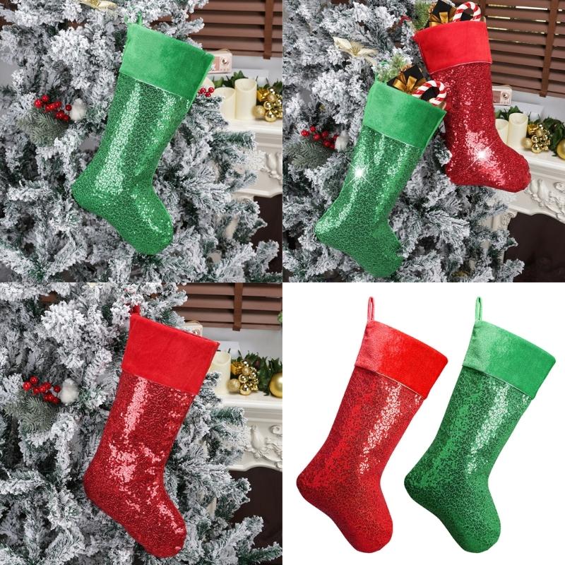Present Bag Large Colorful Sequins Christmas Stocking for Family Celebration Holiday Indoor and Outdoor Decoration
