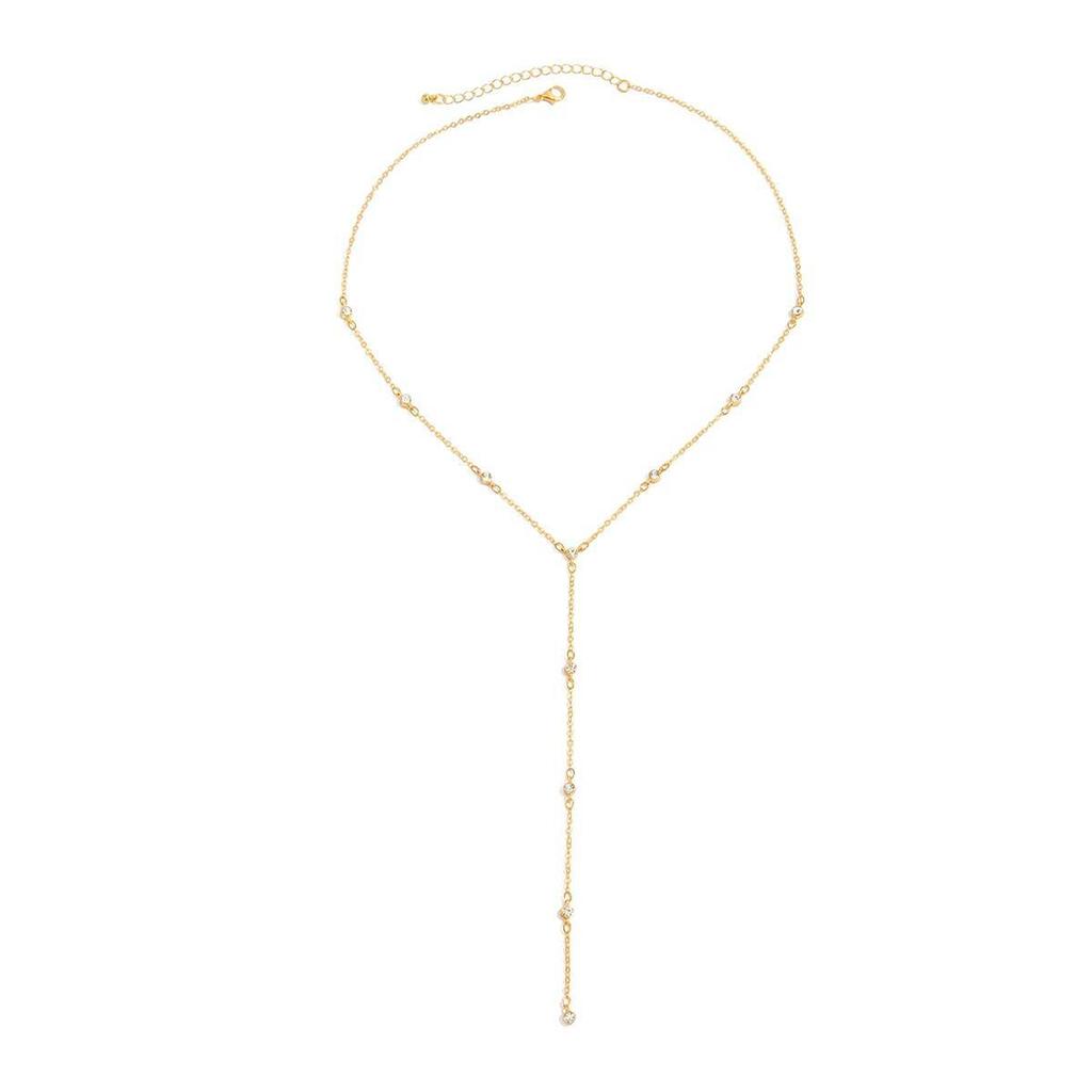 Salircon Minimalism Rhinestone Long Tassel Necklace Women Vintage Chest Thin Chain Female Adjustable Chain Party Jewelry Gifts