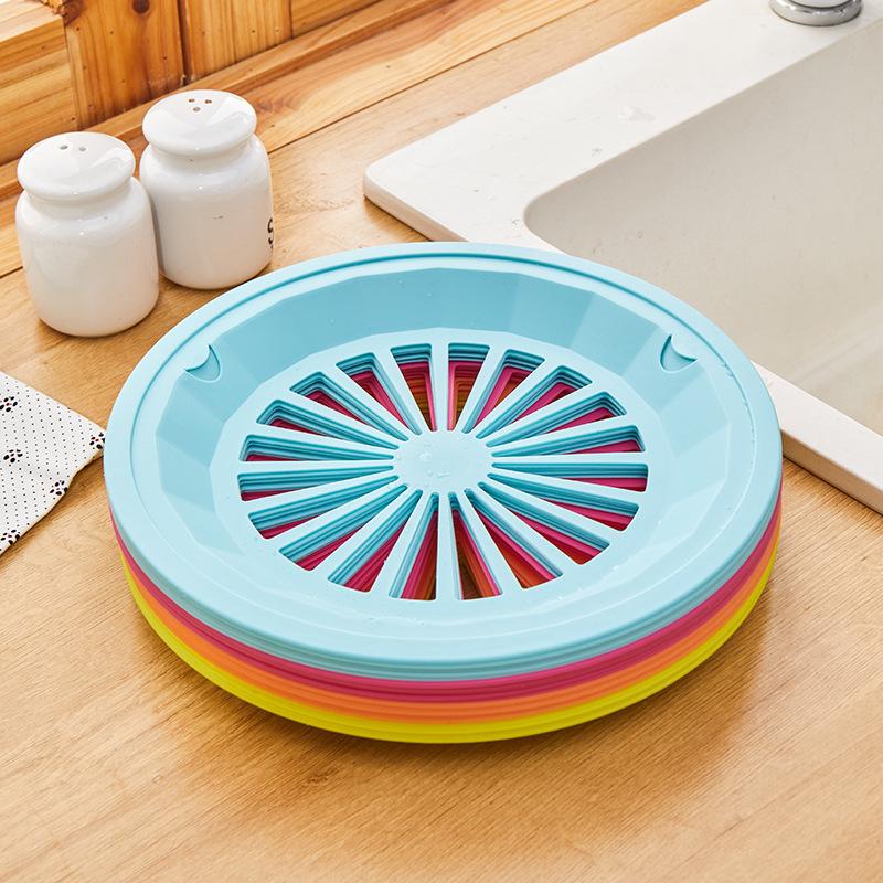 Plastic Round Hollow Basket Drainer Outdoor Picnic Food Tray BBQ Grill Plate Holder Wholesale