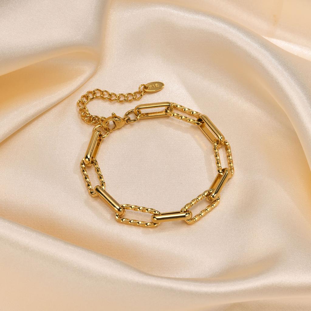 Chunky Stainless Steel Bracelets for Women,Gold Color Handmade Chain Ring Accessories Bracelet,Classic Jewelry Gift