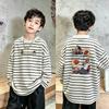 Korean Boys' Cotton Striped Long Sleeve T-shirt - Casual Loose Fit for Spring & Autumn