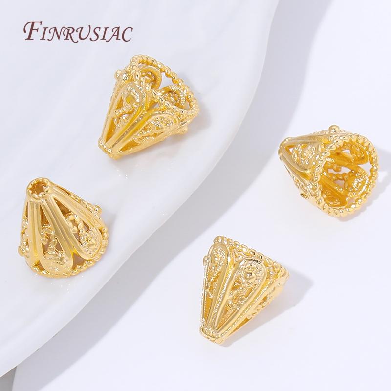 2/4/8Pcs 18K Gold Plated Brass Filigree Cone Bead Caps Vintage Openwork Tassel End Caps For Bracelet Necklace DIY Jewelry Making