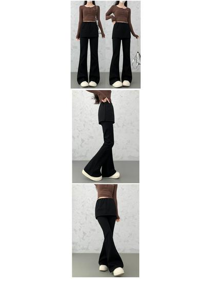 Women's High-Waisted Wide-Leg Flared Pants, Slimming Drapey Casual Look