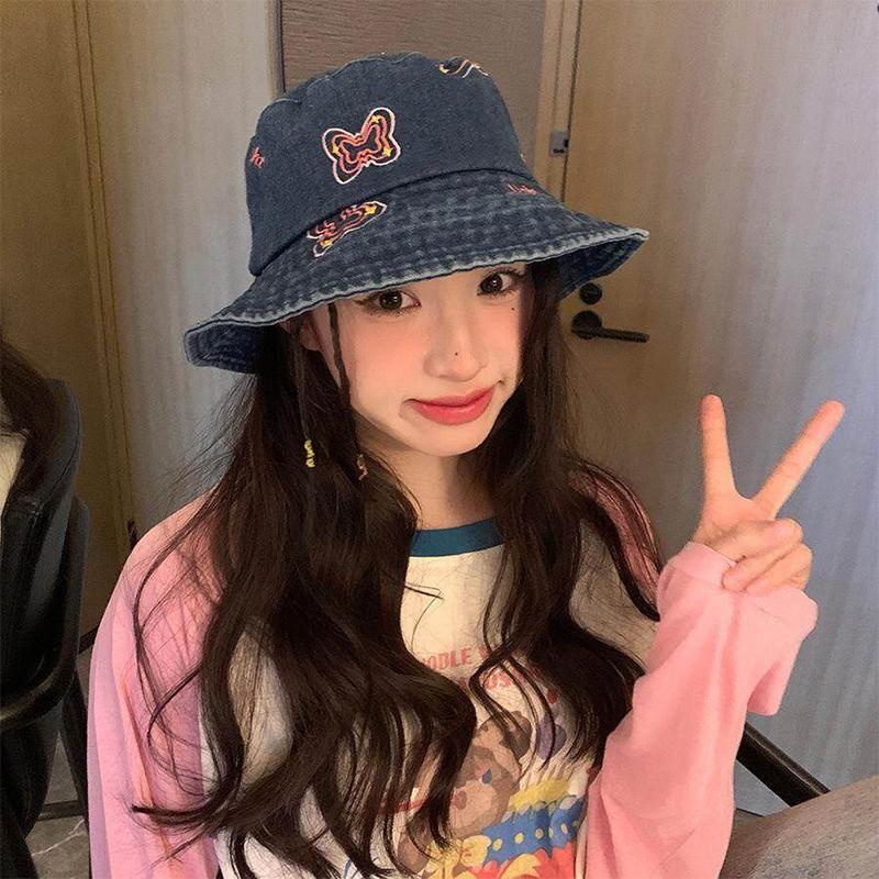 Washed Denim Bucket Hat For Women Retro Wide Brim Fisherman Cap Summer Outdoor Sun Hat