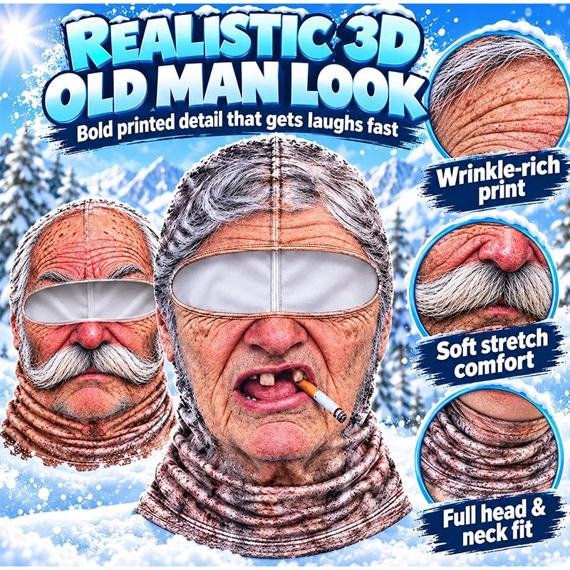 New Funny Realistic Face Ski Mask,Old Man Ski Mask Funny Realistic Face Balaclava,Novelty Winter Face Cover for Skiing Parties