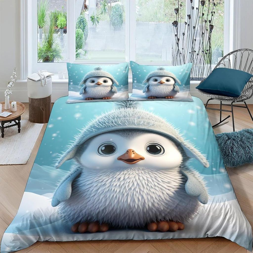 Cute Polar Animal Colorful Duvet Cover Set, Cartoon Penguin Bedding Set For Kids Boys Girls Funny Animal Quilt Cover Room Decor