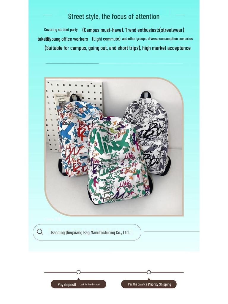 Korean Style Graffiti Backpack for Primary Students - Large Capacity, Durable, Casual.