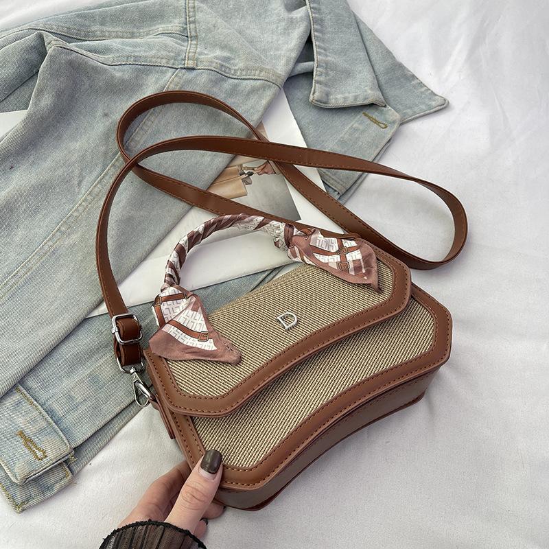 New Fashion Silk Scarf Contrasting Color Saddle Bag Versatile Portable Shoulder Crossbody Trendy Women's Bag