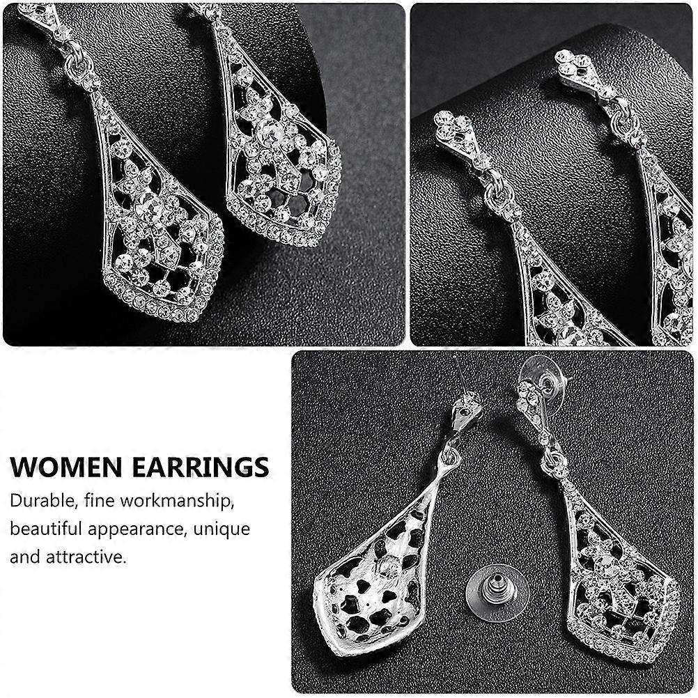 Rhinestone Earrings Alloy Studded Ear Drops for Women 2Pairs Silver