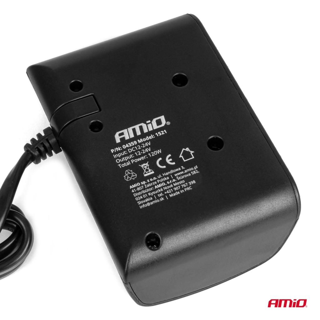 Cigarette lighter socket splitter 12V 24V 120W 80cm AMIO-04359