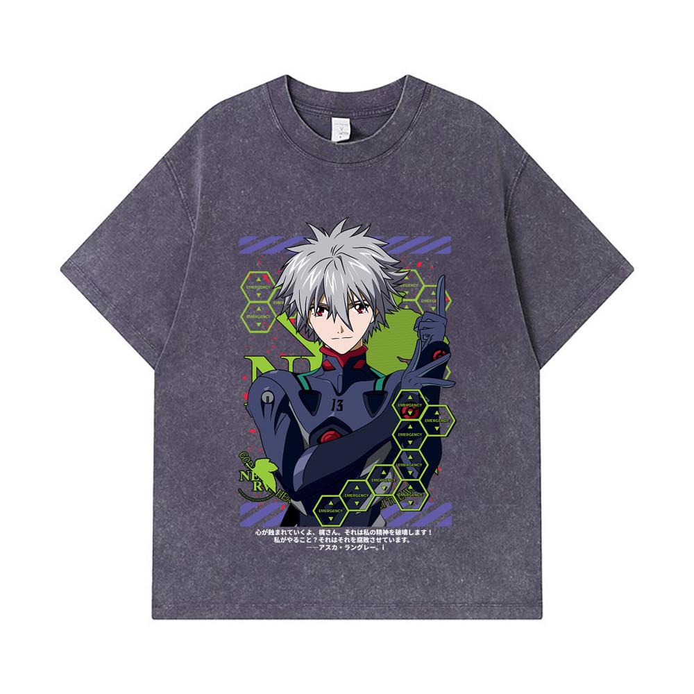 275 GSM Washed T-shirts 100% Cotton Evangelion V5 Kagoru Print Unisex Heavy Cotton T Shirt