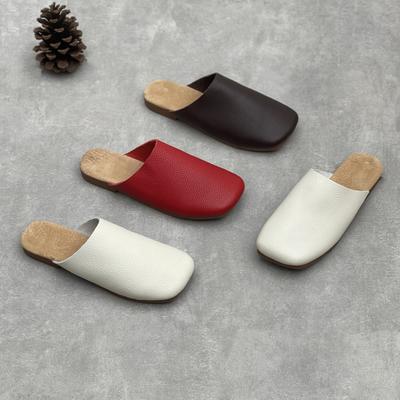 Genuine Leather One-foot Casual Flat-bottomed Half-slippers Women's Anti-slip Soft-soled Cowhide Shoes