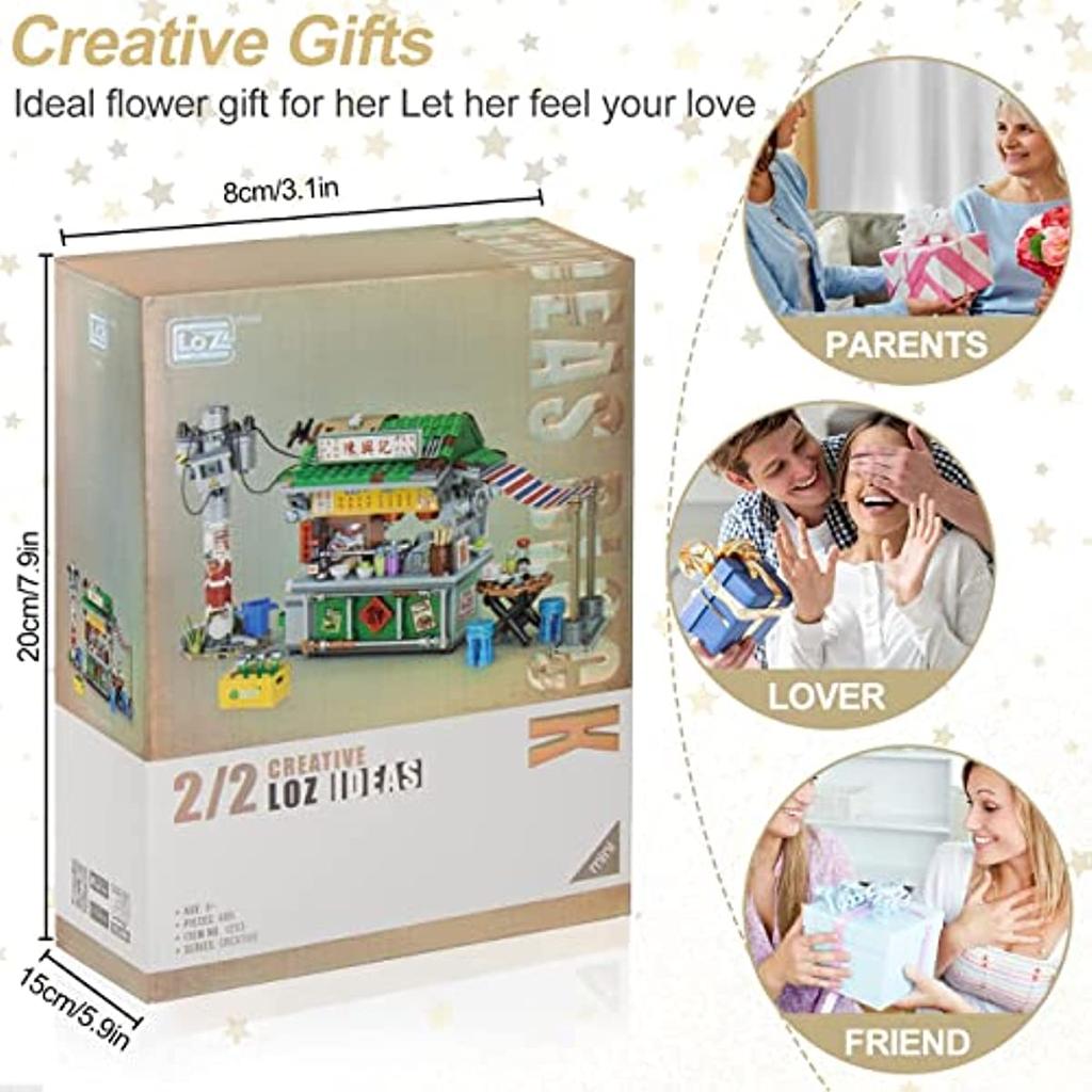 City Mini Bricks Assembly Japanese Takoyaki Snack Shop Steamed Bun Shop Street Scene China Shop Building Block Toy