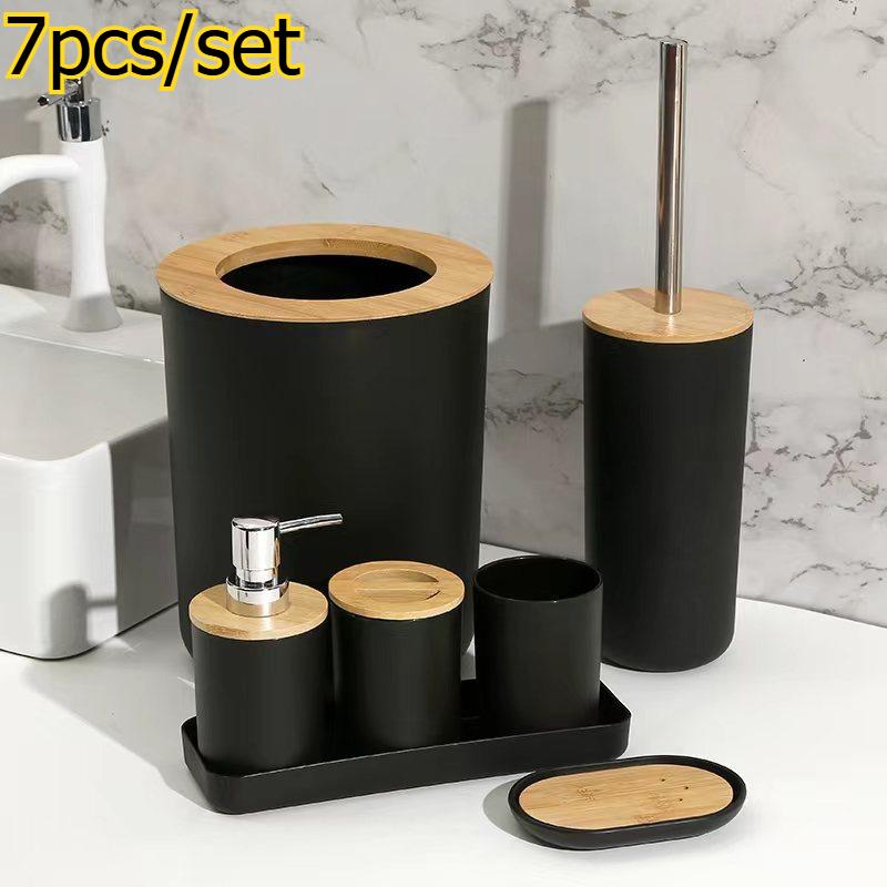 

7pcs/set Home Bathroom Accessories Set Multipurpose Bathroom Organizer Kit with Toothbrush Holder Soap Dispenser Toilet Brush чорний