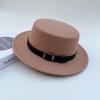Hepburn woolen flat top top top hat women's spring and autumn winter French retro flat-brimmed jazz hat shows the face small felt hat versatile