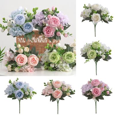 Champagne Pink Silk Peony Artificial Fake Flowers Bouquet Home Wedding Decor