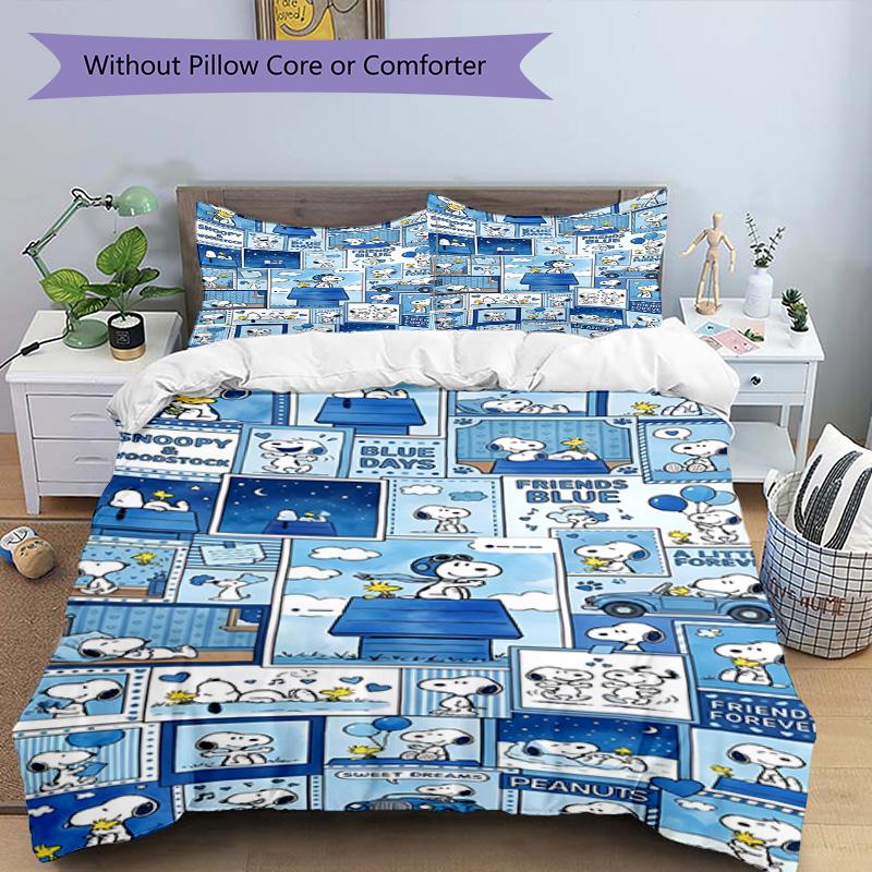 3pcs Duvet Cover Set (1*Duvet Cover + 2*Pillowcase, Without Core), Snoopy Print Bedding Set, Bedroom Decor, All‑Season, Birthday Gift