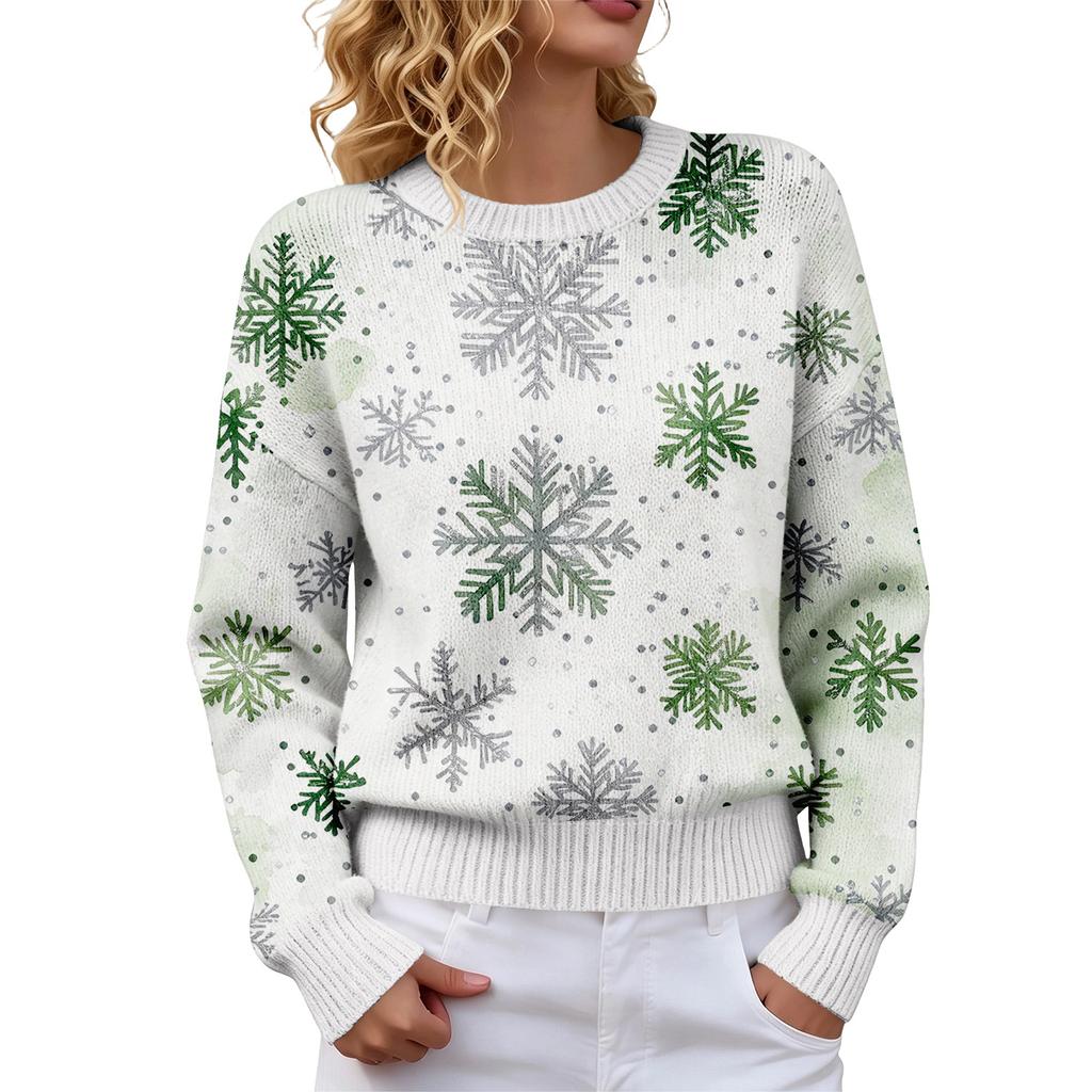 Women's Soft Christmas Print Crewneck Long Sleeve Sweater for Fall Winter