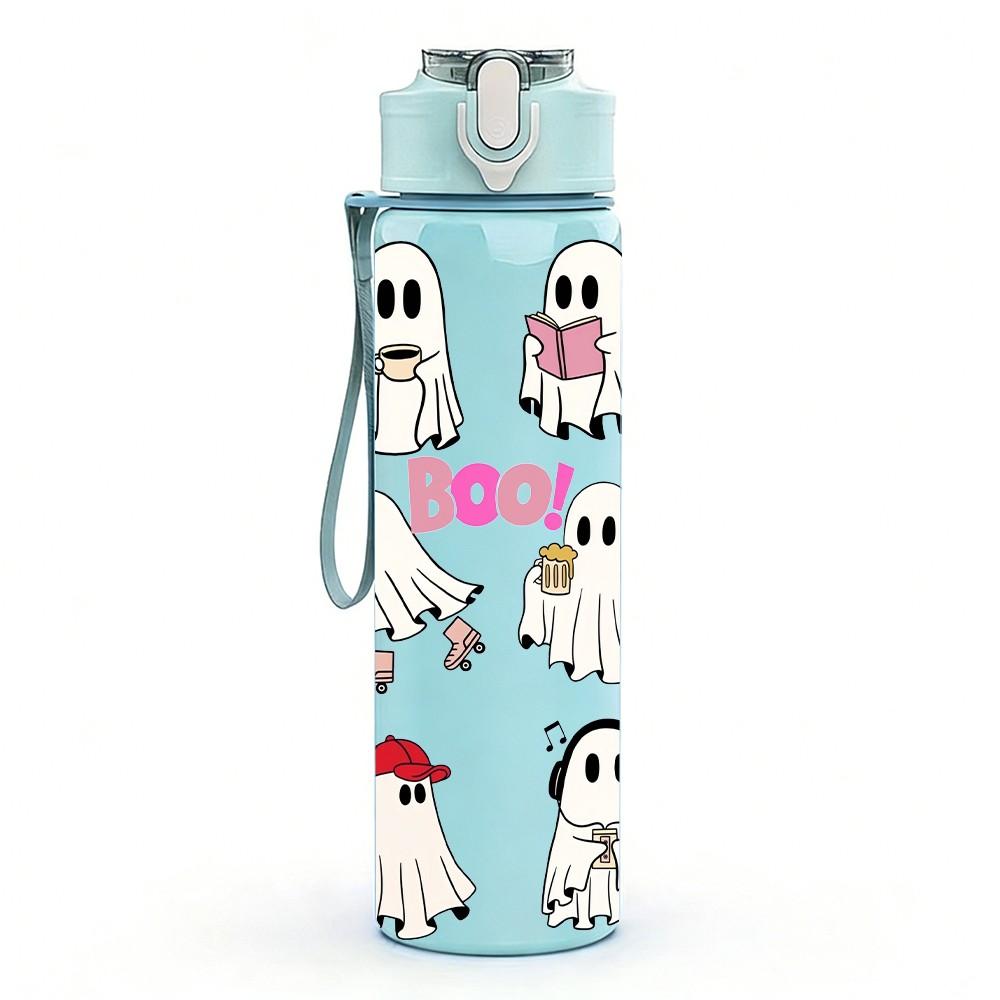 1PC Ghost Halloween Cute Group Cartoon Print 750ml Color Plastic Sports Water Bottle Leakproof Flip Straw Lid Suitable for Sports Office Home Use