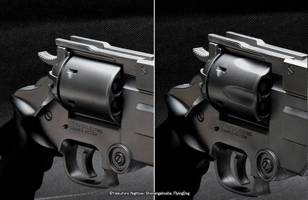 Fullcock Realfoam Water Gun, Vol. 18, Vash's gun from the TV series Trigun. Painted in Iron Silver. Approximately 330mm long. Made of ABS plastic.