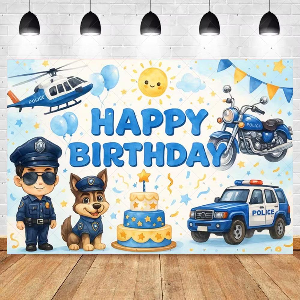 Cartoon Police Backdrop Police Station Car Background Banner Kid Birthday Party Decoration Baby Shower Supplies Photography Prop