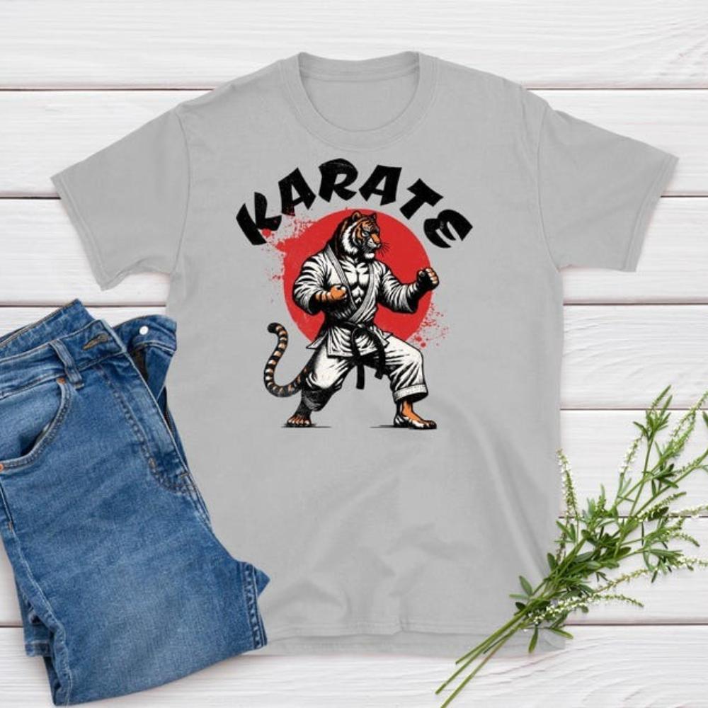 

Japanese Karate Tiger Dojo Training Graphic T Shirts Martial Arts Kanji Design Unisex Cotton Shirt Woman Man Oneck Shortsleev 4XL