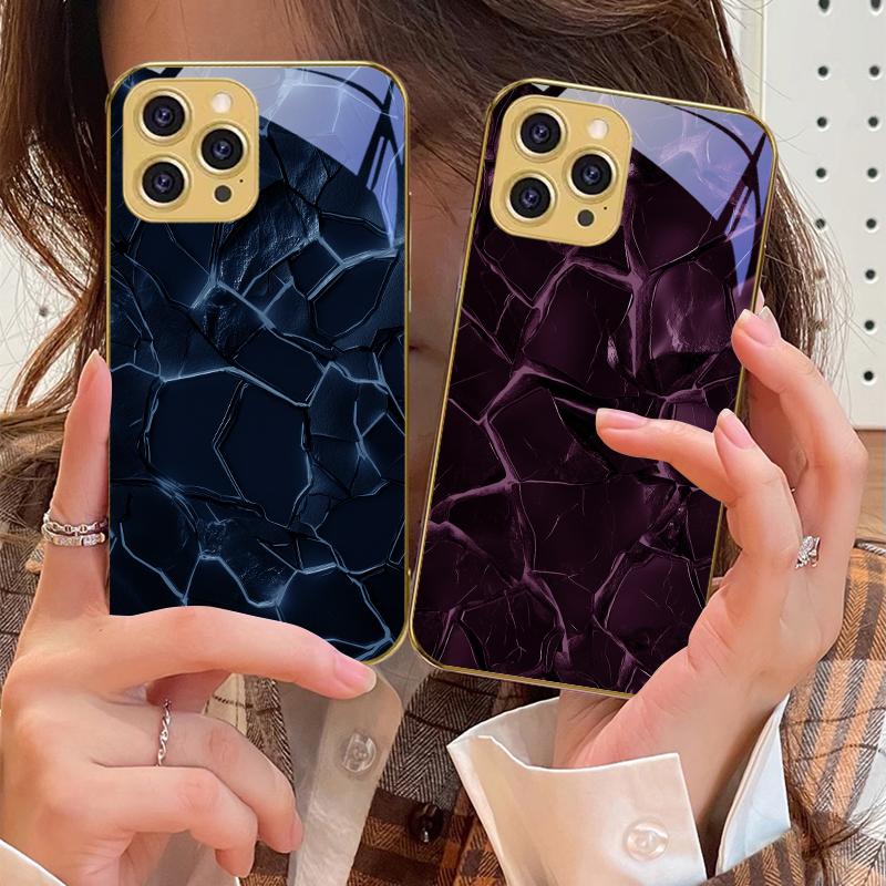 Red Lava Texture Pattern For IPhone 16 Pro Max 15 P Ro 14 13 Plus 12 Mini 11Pro Max XS Max XR Golden Tempered Glass Phone Case