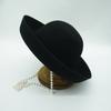 Japanese Flanged Hemming Black Woolen Woolen Basin Hat Women'S Autumn And Winter French Retro British Top Hat Pearl Chain Elegant Trend