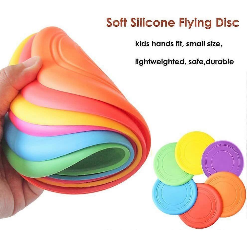 Kids Flying Disc Toy Outdoor Playing Lawn Game Disk Flyer for Kindergarten Teaching Soft Silicone Colorful 6 Pack Set