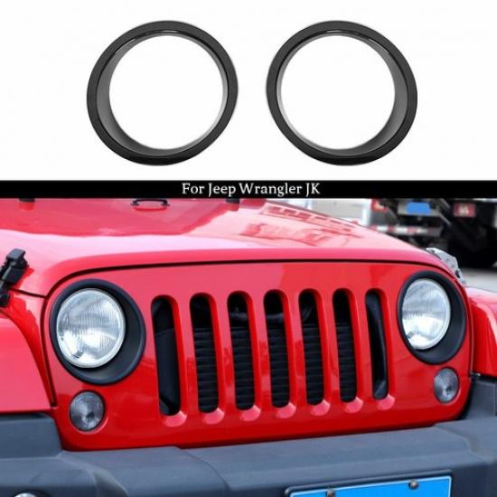 Headlight Lamp Cover Trim Bezels for Jeep Wrangler JK 2007-17 Black Accessories
