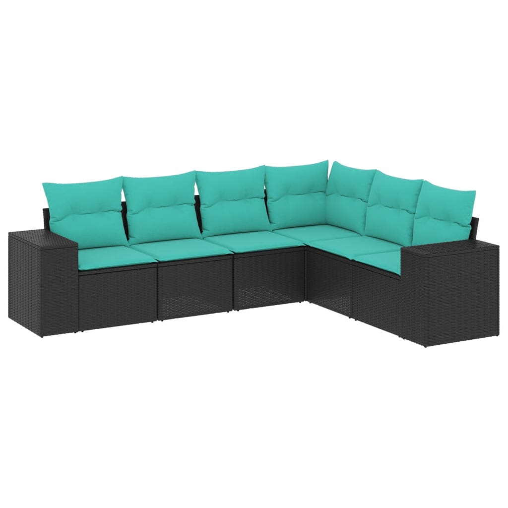 6 Piece Garden Sofa Set with Cushions Black Poly Rattan