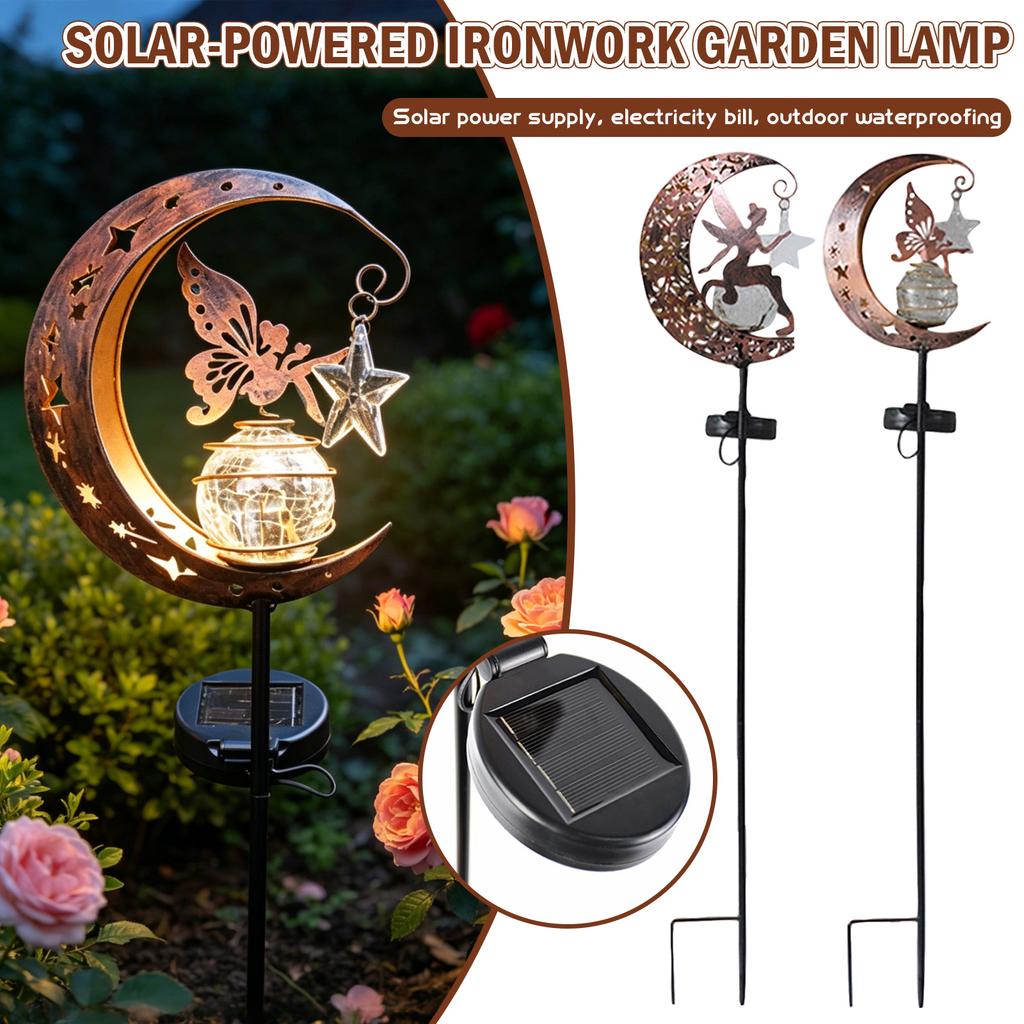 1 Solar Lamp, Featuring Moon And Star Patterns, An Outdoor Garden Decoration Lamp, An Iron Lamp For The Courtyard, A Party Gift