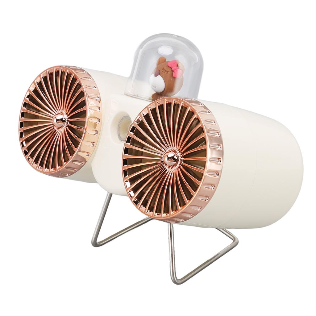 USB Desk Fan Dual Blade Bear Design 3 Speeds Strong Wind USB Charging Night Light Table Fan for
