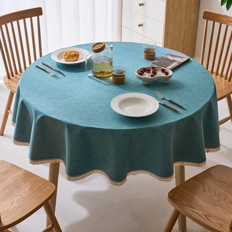 Tassels Tablecloth Waterproof Solid Color Table Cloth Round Cotton Linen Table Cover Dining Party Hotel Desk Case