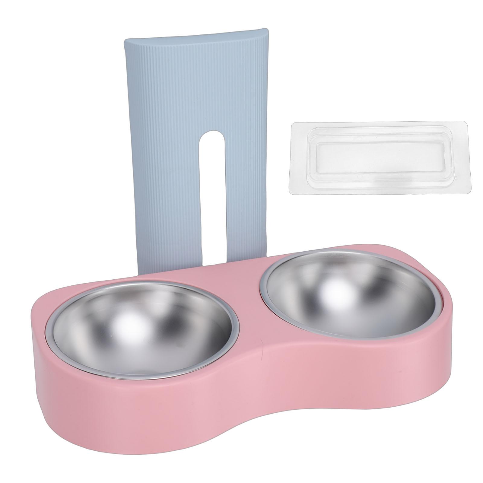 Wall Mounted Pet Feeding Bowl Stainless Steel Adjustable Height Double Bowls Wall Pet Dish Feeding Station розовый