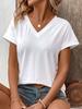 Spring and Summer Women's Casual Short-Sleeved V-Neck T-Shirt, Solid Color Style