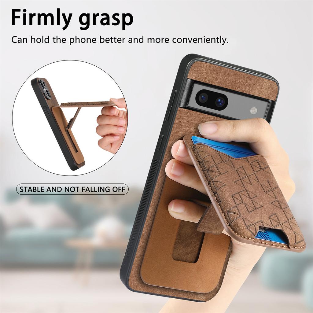 For Google Pixel 7a Case Imprinted Pattern Card Holder Kickstand Leather Back Cover