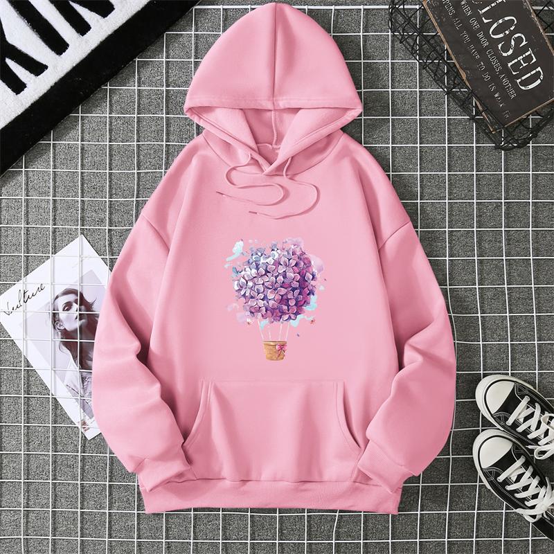 Fashion Balloon Cherry Blossoms Women Hooded Sweatshirt  Funny Printed Hoodie Female Long Sleeve Harajuku Shirts Cartoon