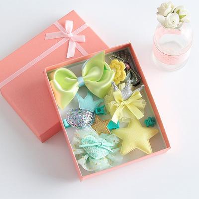 10PCS/Set Cloth Art Hair Ties Hair Clips Headband Girls Kids Hair Accessories Gift Box HairPin Set Baby Cartoon Headwear