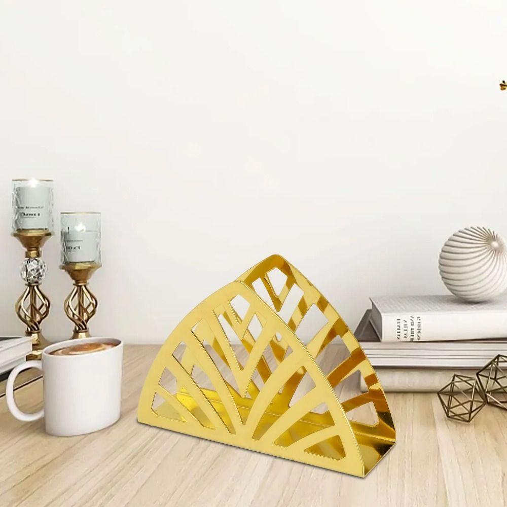 Non-slip Bottom Iron Art Paper Towel Holder Hollow Desktop Tissue Stand  Home