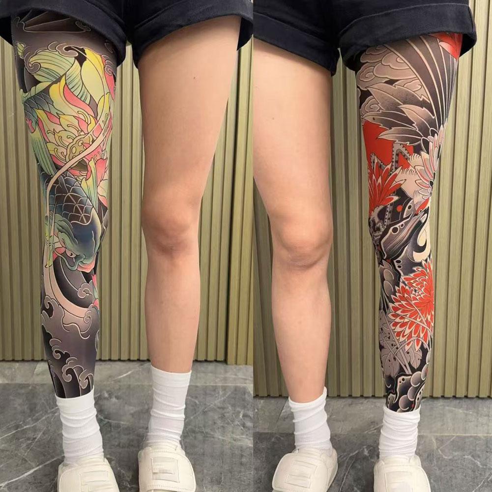 1PCS Tattoo-Inspired Single Leg Fishnet Stockings - Snag Resistant Sheer Tights for Women & Men, Comfortable Fashion Legwear